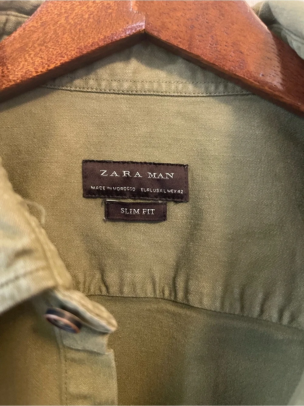 Zara Man Shirt Button Up Large Slim Fit Olive Green Utility Gorpcore Pockets